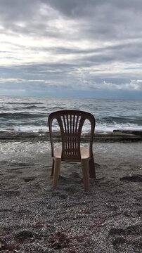 Empty Chair by the Sea on a Cloudy Day, Mediterranean, Mahmutlar, Alanya, Turkey