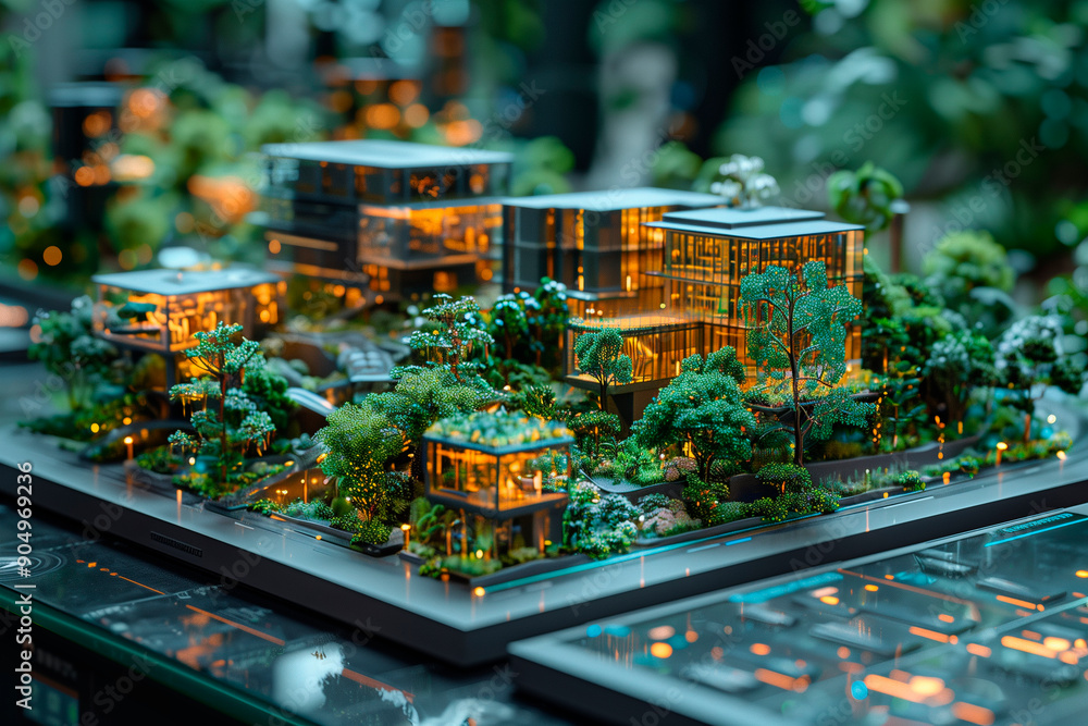 Poster digital interface with predictive models. interactive maps and simulation tools of various biomes, s