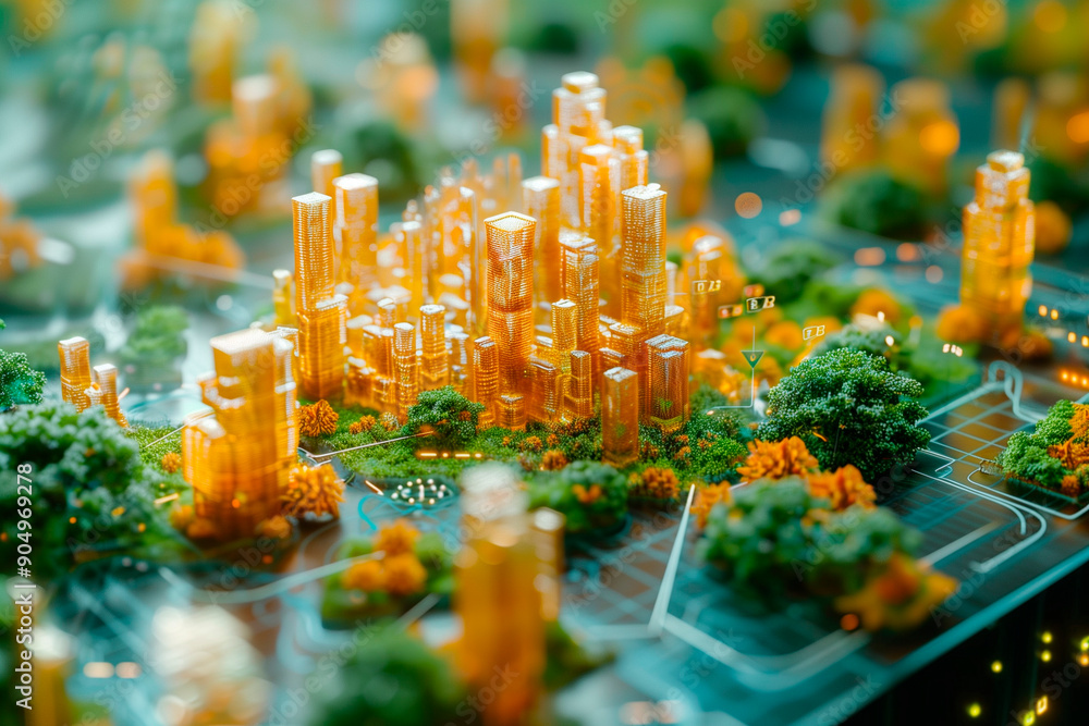 Poster digital interface with predictive models. interactive maps and simulation tools of various biomes, s