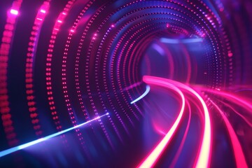 Obraz premium Futuristic neon abstract with glowing red and blue lines in cyber space, minimalist wallpaper