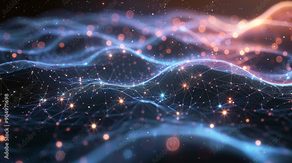 Fototapete waves music illustration 3d research science communication gital technology ai concept stream connec