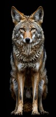 Fototapeta premium Portrait of a Coyote, Canis lupus, isolated on black background