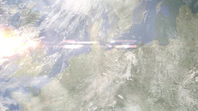 Earth zoom in from space and focus on Hamburg, Germany. Background for travel intro or blog. Satellite view. 3D style Animation. Images from NASA.