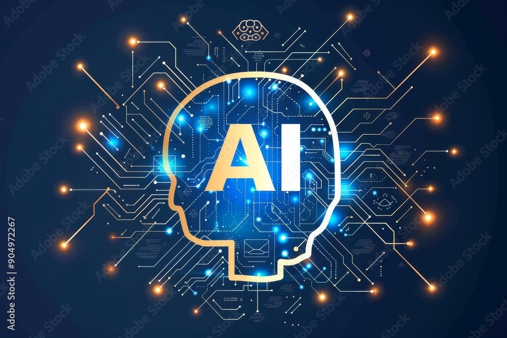 Poster abstract ai brain concept with glowing neon connections, symbolizing advanced neural network technol