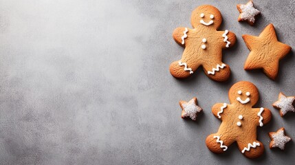Christmas Gingerbread Cookies with Golden Ornaments Pinecones and Greenery