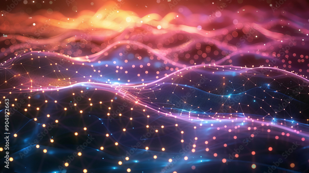 Fototapete waves music illustration 3d research science communication gital technology ai concept stream connec