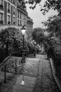 Fototapeta Streets of Montmartre in black and white, Paris, France