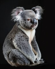 Fototapeta premium a cute koala, isolated on black background.