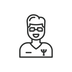 Psychologist, in line design. Psychologist, therapy, mental health, counseling, psychologist office, psychology, therapist on white background vector. Psychologist editable stroke icon.