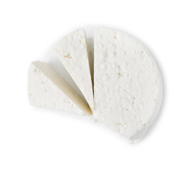 Fresh ricotta (cream cheese) isolated on white, top view