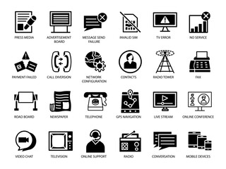 24 COMMUNICATION AND CONNECTIVITY icon SET ART LINE FILL BLACK COLOR