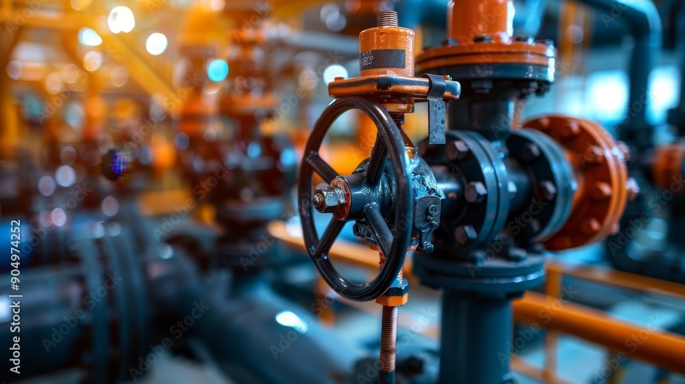 Poster industrial engineering blueprint pipeline system design with valve tubes for factory construction