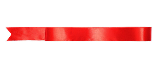 One beautiful red ribbon isolated on white, top view