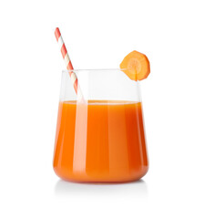 Healthy carrot juice in glass and fresh vegetable isolated on white