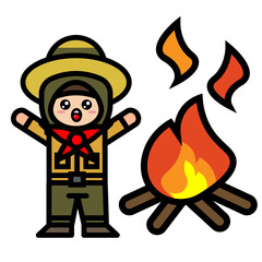 girl scouts playing around a campfire