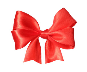 Red satin ribbon bow isolated on white