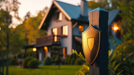 Scudo che protegge una casa, rappresentando sicurezza e protezione