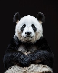 Obraz premium Portrait of a panda isolated on black background. Studio shot.