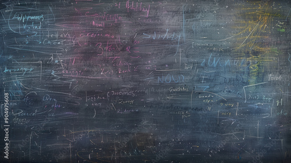 Poster A chalkboard showcases an array of colorful spirals and abstract shapes, created during a creative classroom activity. Generative AI