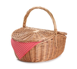 Obraz premium One picnic wicker basket isolated on white