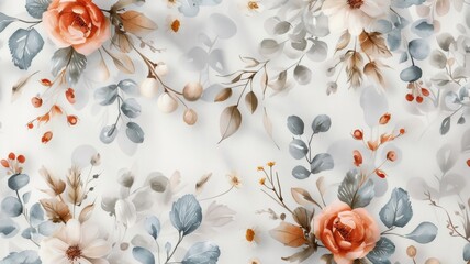 Watercolor floral seamless pattern background, vibrant and romantic.
