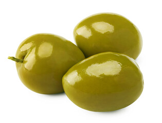 Marinated green olives isolated on white background. clipping path
