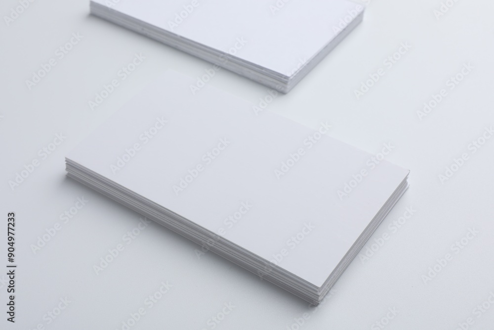 Sticker Blank business cards on light grey background. Mockup for design