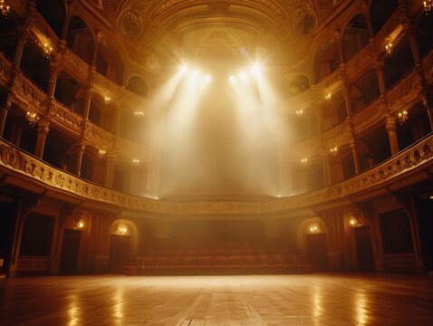 Grand opera house with classic stage set for captivating play or enchanting ballet performance - Powered by Adobe