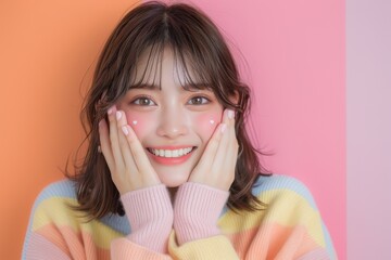 笑顔のライバー風の日本人女性（インフルエンサー・ライブ配信・ ユーチューバー・クリエイター・tiktok・ショート動画・ライバー）
