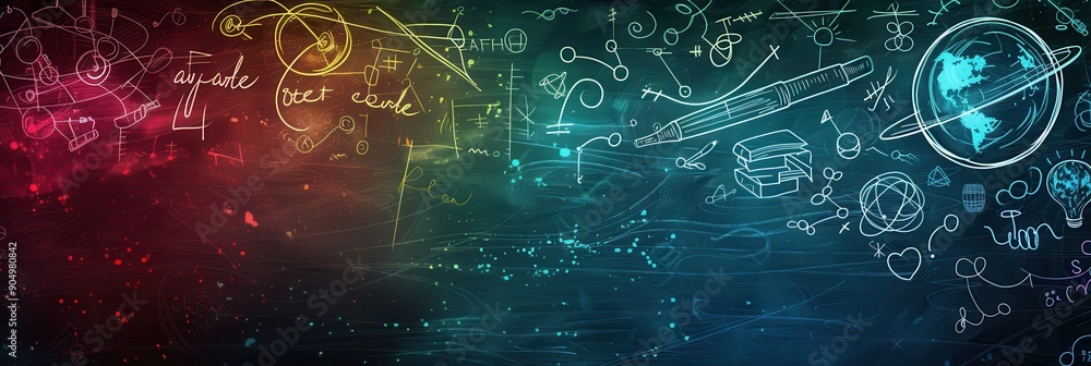 Poster a chalkboard displays vibrant spirals and abstract shapes, showcasing creative artistry in a learnin