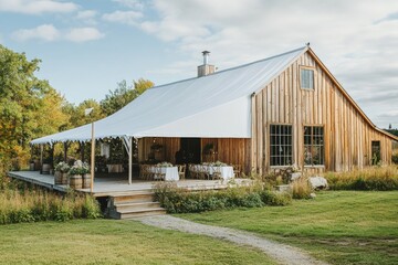 Rustic Barn Wedding Venue with White Tent