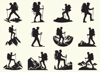 Obraz premium Hikers Silhouette Vector Illustration