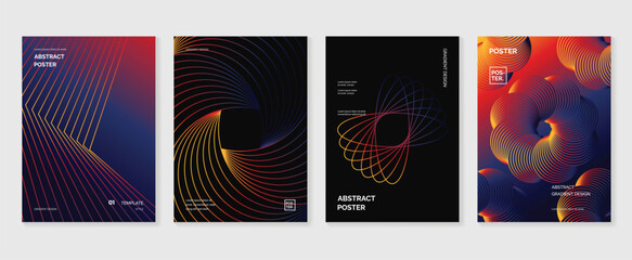 Modern gradient poster background vector set. Minimalist style cover template with vibrant blend line shapes collection. Ideal design for social media, cover, banner, flyer.