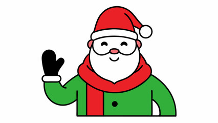 Vector Line Art of Christmas Santa Stupefied Emotive Male with Okay Gesture, Hat, and Scarf on White Background