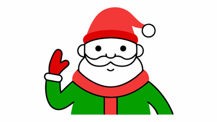 Vector Line Art of Christmas Santa Stupefied Emotive Male with Okay Gesture, Hat, and Scarf on White Background