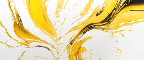 Fototapeta premium Yellow gold and white colors banner with fluid art texture backdrop, abstract paint effect liquid acrylic artwork