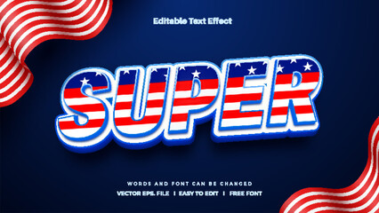 Super text effect, editable text American flag theme.