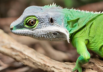 Fototapeta premium Close-Up of a Green and Gray Lizard