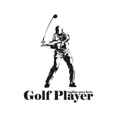 Man playing golf silhouette vector illustration. Professional golf with black and white colour