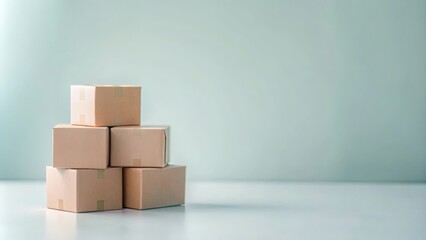 Obraz premium Isolated delivery boxes on soft beige backdrop 