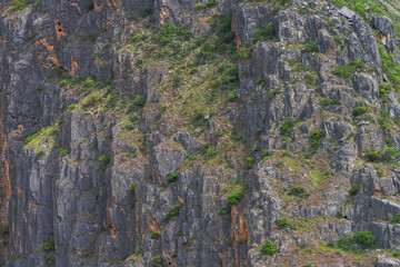 A close-up of the geological details of the mountains in Xizang, China
