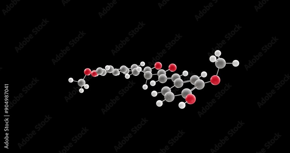 Wall mural curcumin molecule, rotating 3d model of e100, looped video on a black background