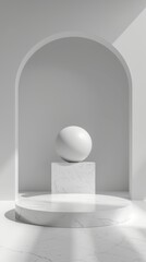 Fototapeta premium 3D Minimalist Background Featuring a Podium Sphere and White Background for Cosmetics, Perfume Product Display - A Clean 3D Rendered Poster Background.