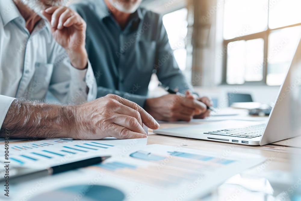 Poster an investment planner discussing asset allocation strategies with a client, emphasizing the importan