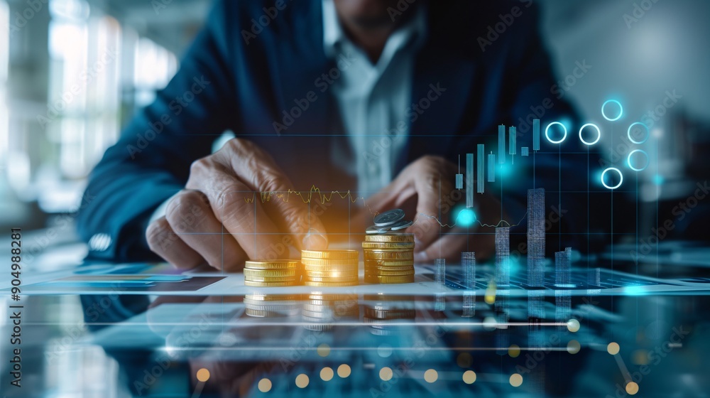 Poster a magazine cover featuring an investment advisor explaining the significance of asset allocation in 