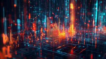 Fototapeta premium Abstract Digital Network with Red and Blue Lights