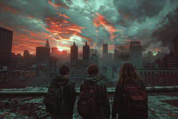 Apocalypse dangerous nature disaster ruined city generative Ai concept