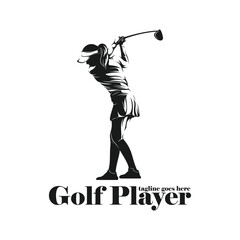 Woman playing golf silhouette vector illustration. Professional golf with black colour and white background