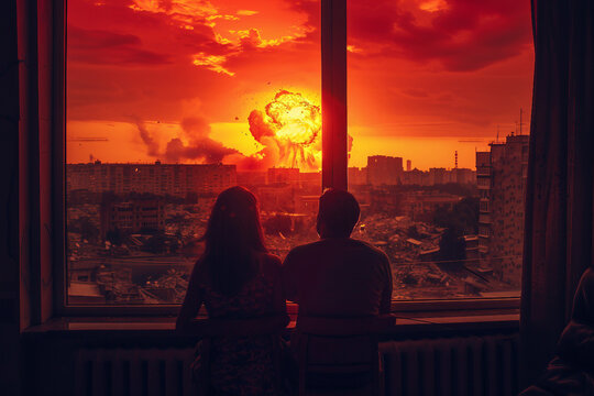 Image of scary apocalypse night disaster nuclear war generative Ai