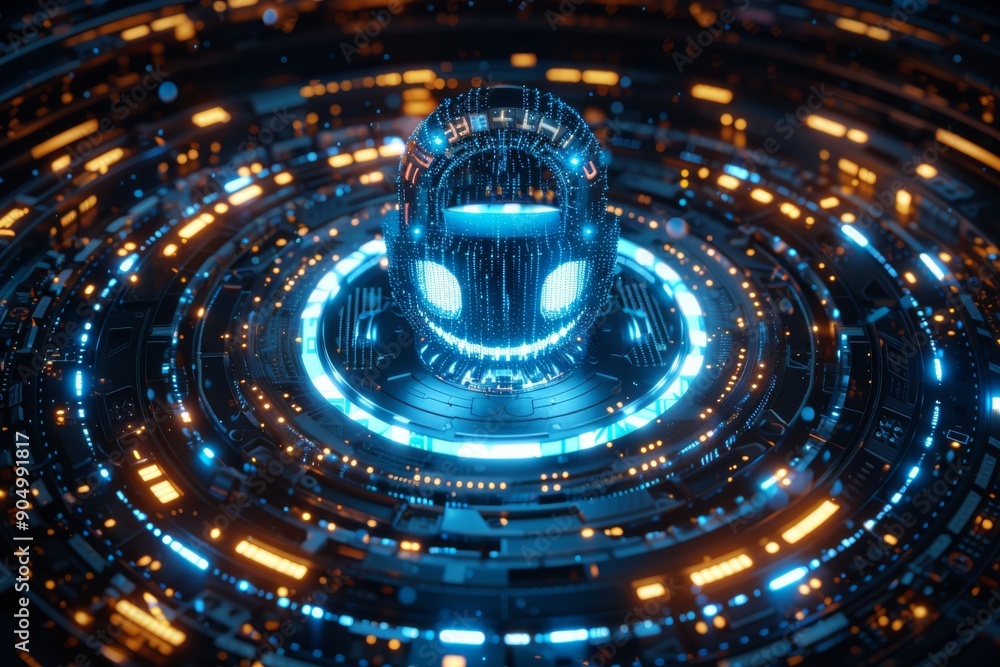 Poster futuristic digital portal with vibrant lights symbolizing data flow and secure digital communication